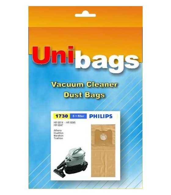 Vacuum Cleaner Paper Dust Bag Set Replacement For Philips Triathlon Set 5Pcs.