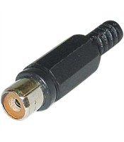 RCA Female Solder Connector with Strain Relief - Plastic - Black