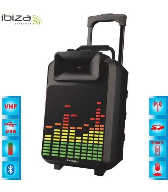 Преносима озвучителна система 8/20cm 120W с LED панел и VHF микрофон, от Ibiza Sound.