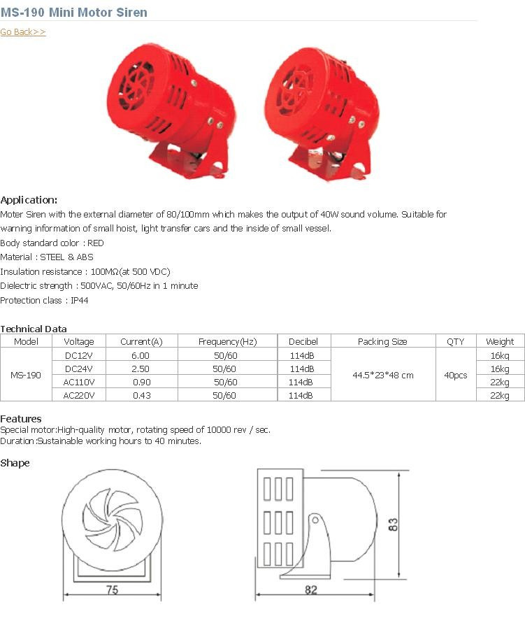 Rotary Siren 230vac Mini Metal Ms 190