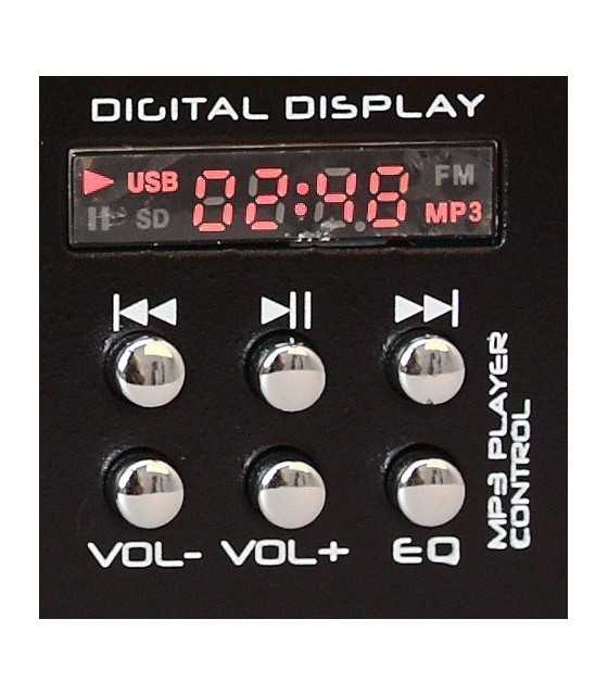 7-Input 4-Channel mixer with digital display.