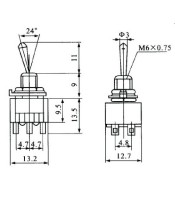 ЦК ключ MTS-202, 3А/250VAC, 6А/125VAC, DPDT, ON-ON