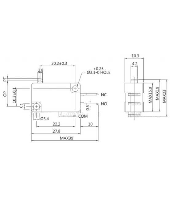 Микропревключвател лост с ролка, SPDT, 10A/250VAC, 28x10.3x16mm, ON-(ON)