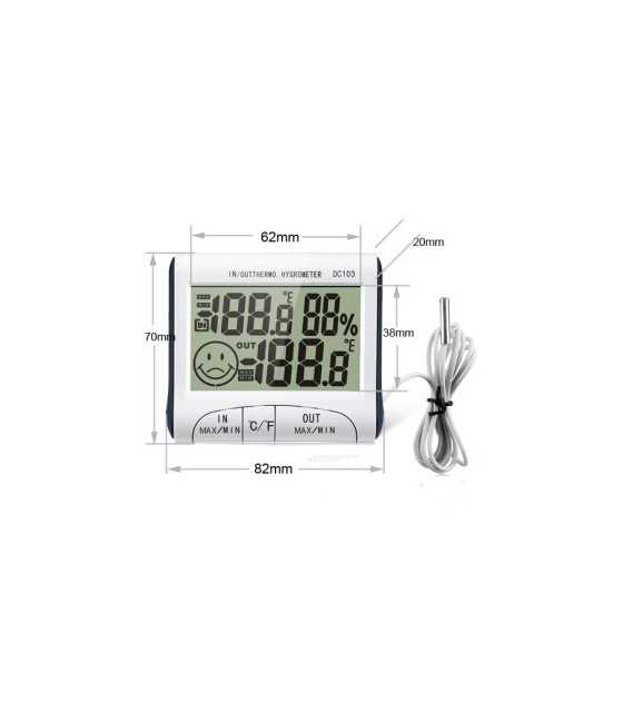 DIGITAL THERMOMETER-HUMIDITY MONITOR WITH SENSOR +CLOCK DC10..