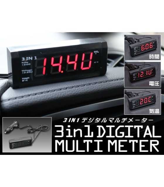 Автомобилен дигитален часовник с волтметър и термометри за 12V/24V