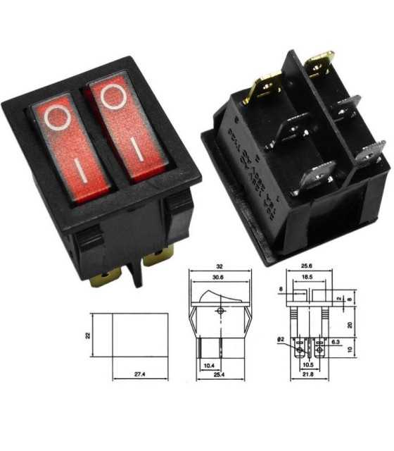 LARGE SIZE DOUBLE ROCKER SWITCH 6P WITH INDICATOR LIGHT