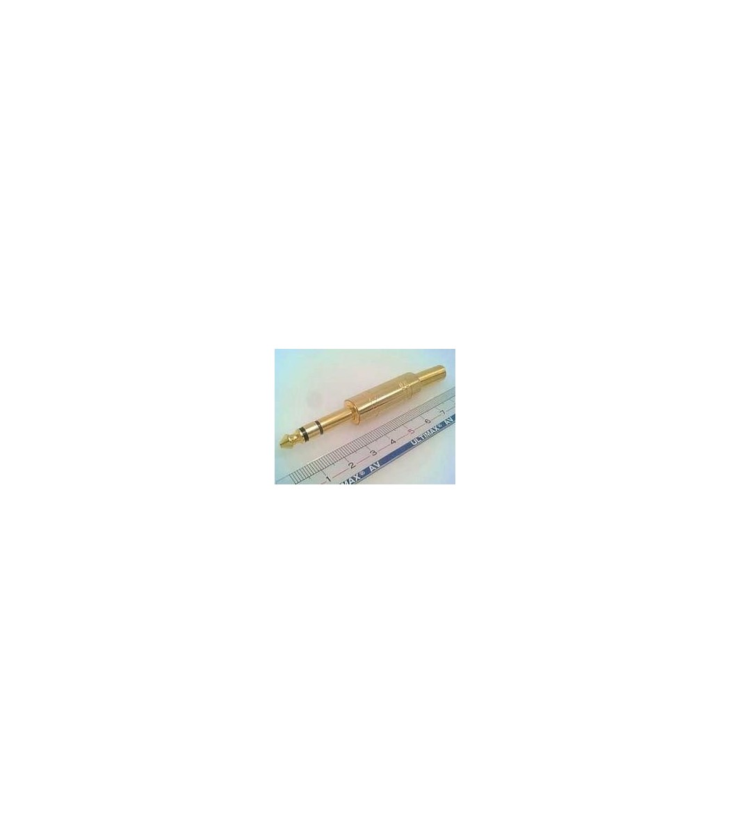 Jack plug, 6.3 mm stereo, gold-plated