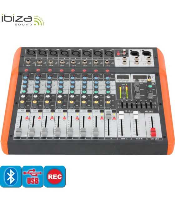 MX802 8-Channel Music Mixer with USB and BLUETOOTH from Ibiza Sound.