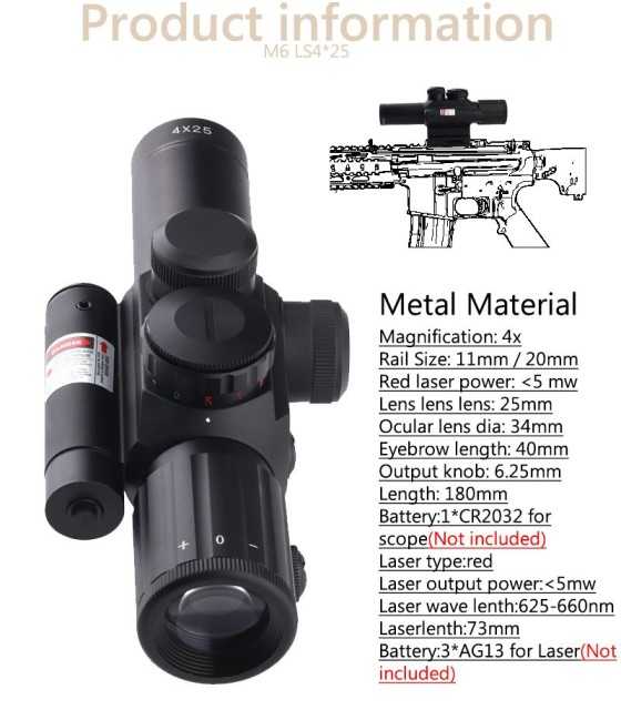 Ledarnell M6 11mm 20mm dovetail tactical reach 4x25 rifle sights with laser sight