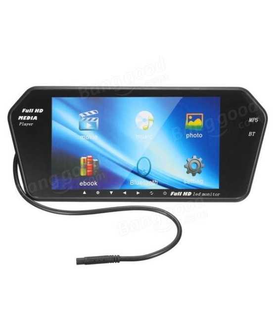 7 Inch TFT LCD Bluetooth Car Rear View Parking Mirror Monitor Reversing Camera Night Vision Black