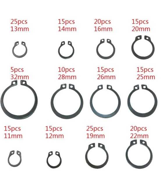 225pcs/set Snap Ring C-Clip Assortment Metal Circlip Car Kit Set 18 Sizes Retaining Ring With Box SET Snap Ring C-Clip