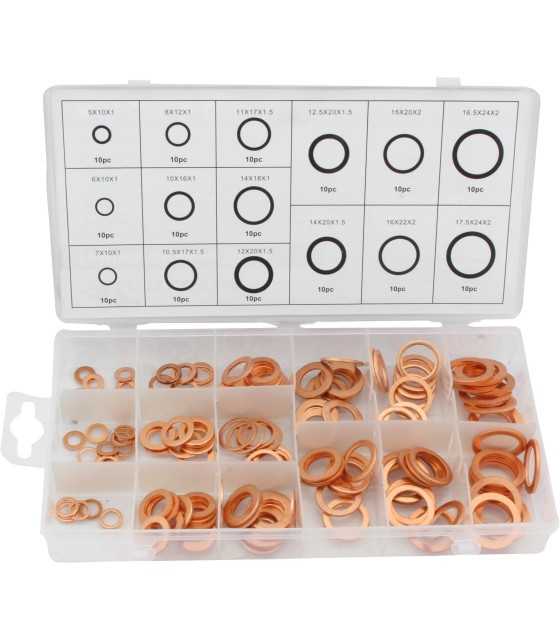 150PCS Solid Copper Washers Sump Plug Assorted Engine Seal Washer Set Box