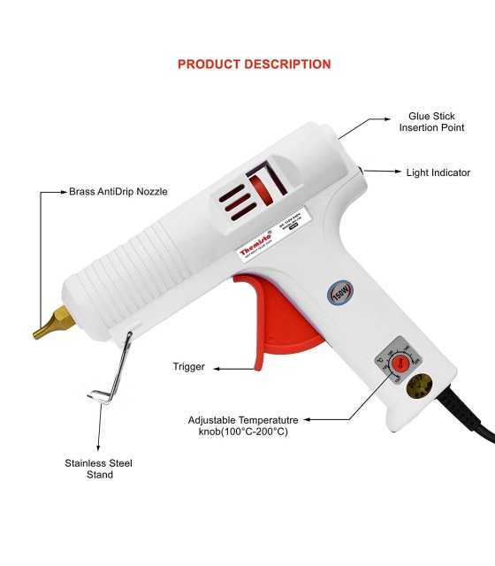 Themisto - Built With Passion 150W Multi Temperature High Power Hot Melt Glue Gun With Sticks