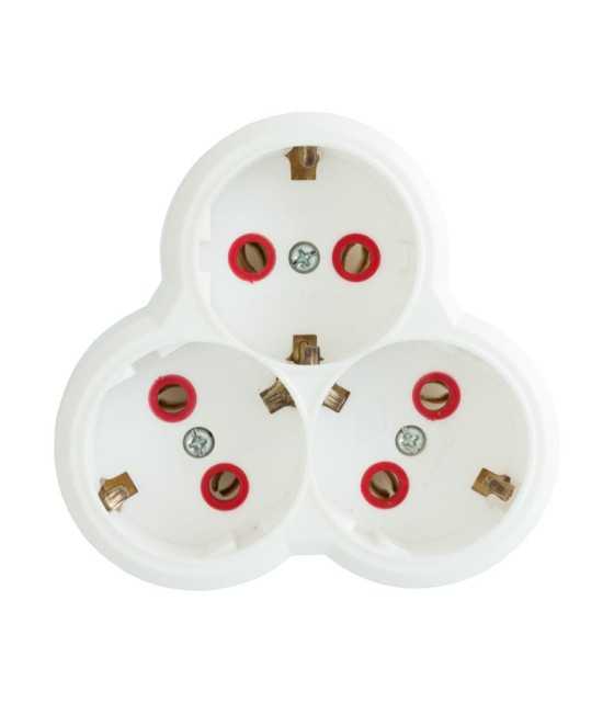 3-way Power adapter plug, with earthing, 10A 250VAC, white