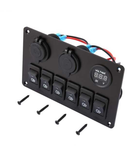 6 Gang LED Car Boat Switch Panel Dual USB Cigarette Lighter Socket Panel