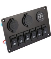 6 Gang LED Car Boat Switch, Panel Dual USB Cigarette Lighter Socket Panel