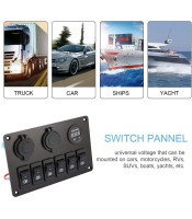 6 Gang LED Car Boat Switch, Panel Dual USB Cigarette Lighter Socket Panel