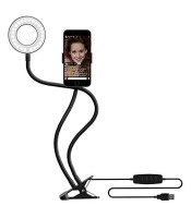 Selfie LED Ring Light with Mobile Phone Holder Live Stream Makeup Camera Lamp - Black