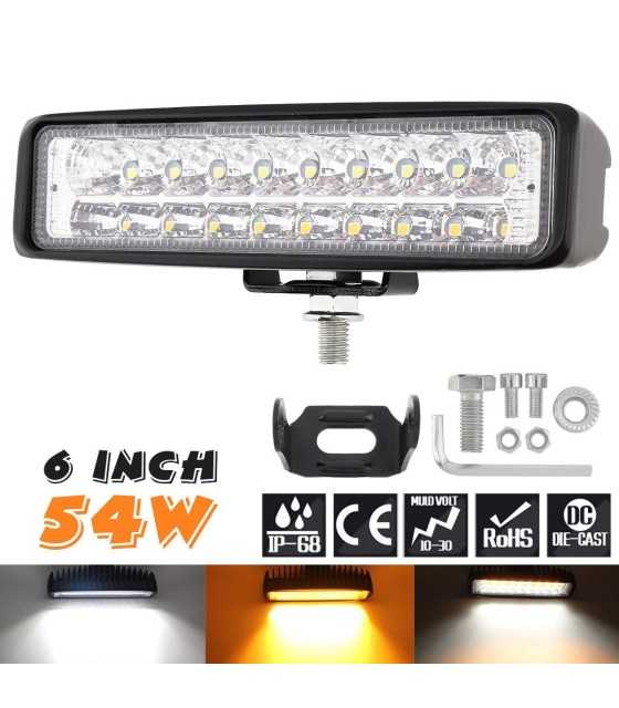6 Inch 54W LED Work Light Bar White+Yellow
