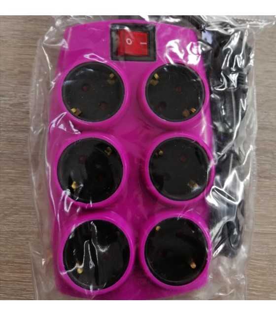 SOUKO MULTIPLE SOCKET 6 POSITIONS WITH PINK SWITCH DX-06S PINK