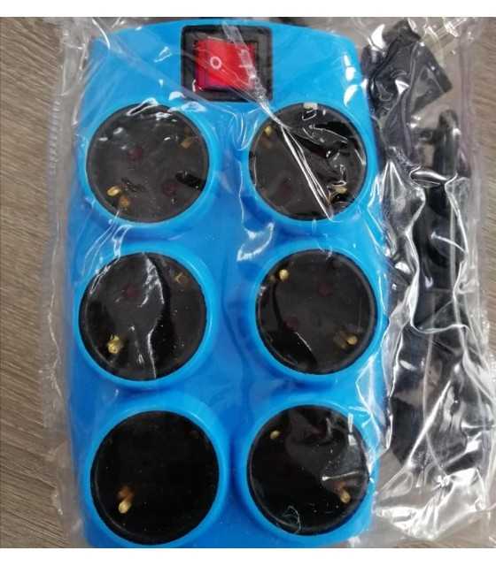 SOUKO blue MULTIPLE SOCKET 6 POSITIONS WITH SWITCH DX-06S BLU