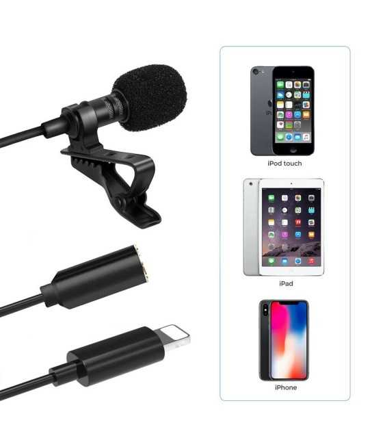 External Clip-on Lapel Lavalier Lightning with 3.5mm Audio Jack Microphone