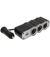 USB Triple Multiple Plug Car Adapter - 3 Cigarette Lighter+1 USB Port