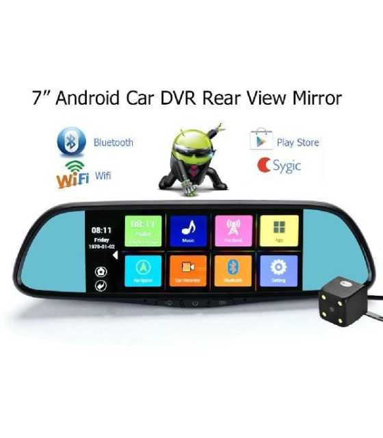 Android 4.4 system rearview mirror Bluetooth gps navigation dual camera 1080p car dvr