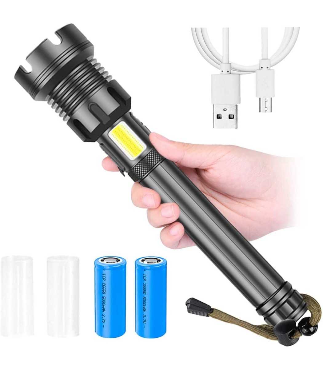 1200000 Lumens Ultra Bright xhp 90 LED Flashlight USB Rechargeable Camping Torch