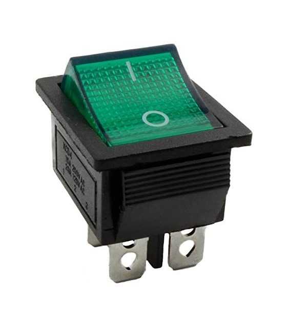 Luminous green rocker switch DPST 4 pin