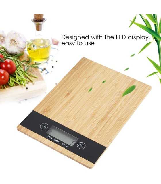 Bamboo Wood Grain Scale, 5Kg Kitchen Scale, High Precision Electronic Baking Scale