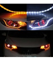 LED Strip Light White Amber Crystal Water Lamp With Telescopic Steering DRL Turn Signal lights