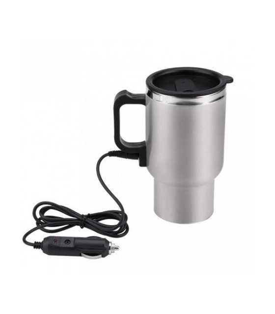 12V 450ml Electric In‑car Stainless Steel Travel Heating Cup Coffee Tea Car Cup Mug Silver