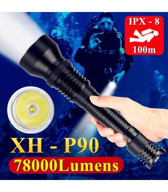 CREE XH-P90 Ultra Bright Underwater 100m Scuba LED Diving Flashlight IPX-8