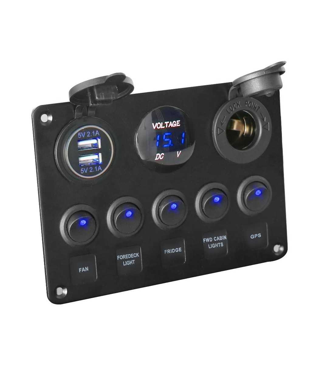 Gang LED Switch Panel Switch Panel Waterproof Light Bar Switch Panel with Cigarette Lighter and Dual USB and Voltmeter for 12V Cars Trailers,UTVs - 3