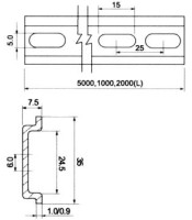 IRON DIN RAIL Ω 1mm/7.5mm 1m COLOR ZINC COATED HC-701