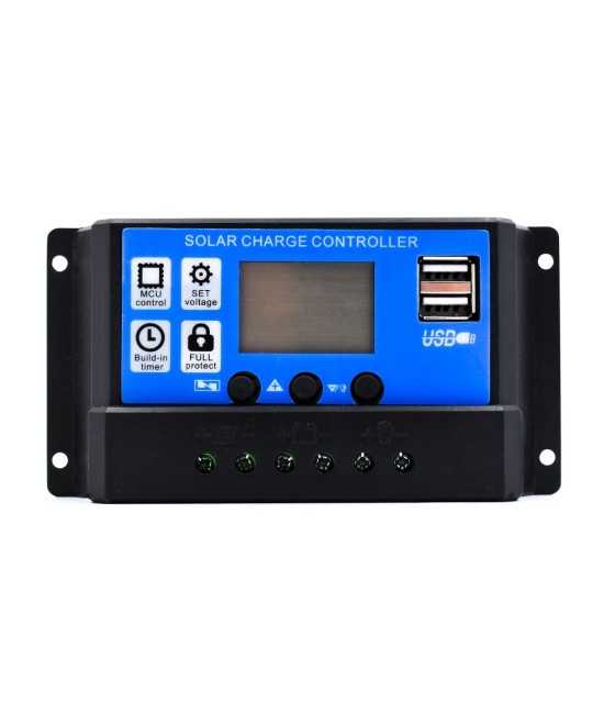 10A 12V/24V Auto Work Solar Charge Controller Max PV Input 120W/240W with Dual USB Ports LCD Display