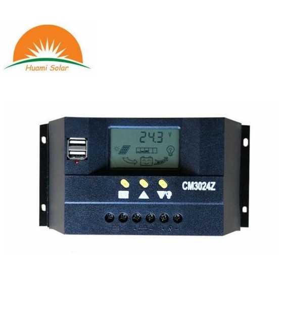12V/24V 30A Solar Controller PWM LCD Solar Charge Regulator with Load Light and Timer Control Dual USB
