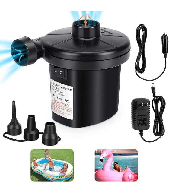 Electric Air Pump 3 Nozzle Inflator for Inflatable Cushions Air Mattress Bed Swimming Ring Boats - EU Plug