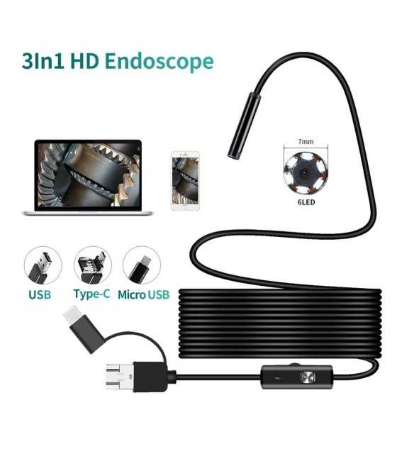 USB Endoscope, Endoscope Inspection Camera, 3-1 IP67 Waterproof Semi-Rigid Inspection Camera