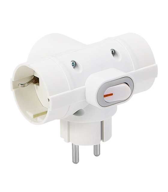 Power plug, 3-way, 1 schuko to 3 schuko, 16A, 230VAC, 3680W
