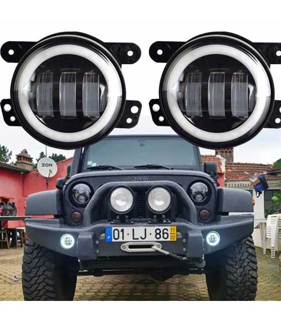 4Inch Round Led Fog Lights 30W 6000K White Halo Ring DRL Off Road Fog Lamps For Jeep