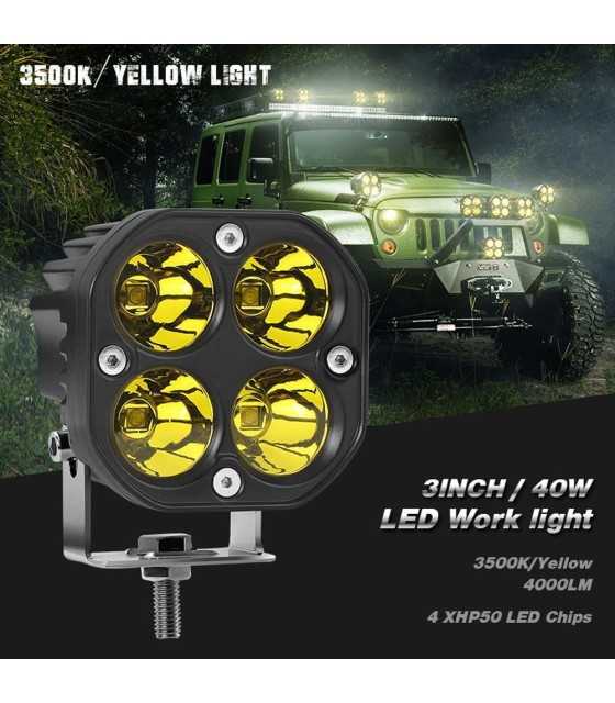 Yellow Led Pods Lights 3Inch 40W Led Driving Off Road Lighting 12V 24V Spot