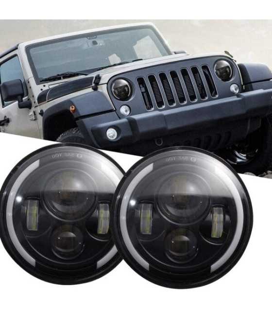 7 Inch Led Headlight H4 DRL Round 7'' Headlights with Yellow & White Angel Eye for Jeep Wrangler, Lada Niva