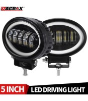 5 Inch 7D LED Work Light with White Halo LED Angel Eyes for Motorcycle Offroad Truck Driving Car Boat