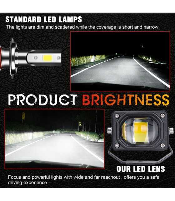 Mini Projector Lens Work Light Hi/Low Beam 6000K 3000K Dual Colors Headlight Spotlight Car Truck Off Road Motorcycle