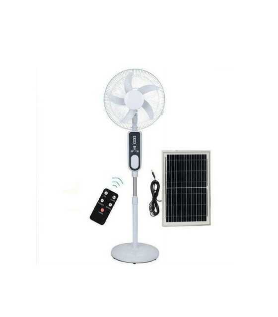 16\\" INCH SOLAR RECHARGEABLE FAN WITH 2 LED BULBS, GD-8036