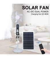 16\\" INCH SOLAR RECHARGEABLE FAN WITH 2 LED BULBS, GD-8036