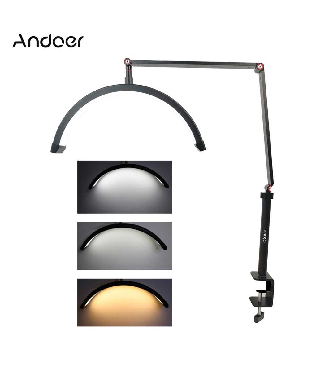 HD-M3X Desktop LED Video Light Half-moon Shaped Fill Light Dimmable with C-Clamp Desk Mount