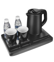 Welcome tray with BLACK kettle & mugs LIFE WELCOME ONYX